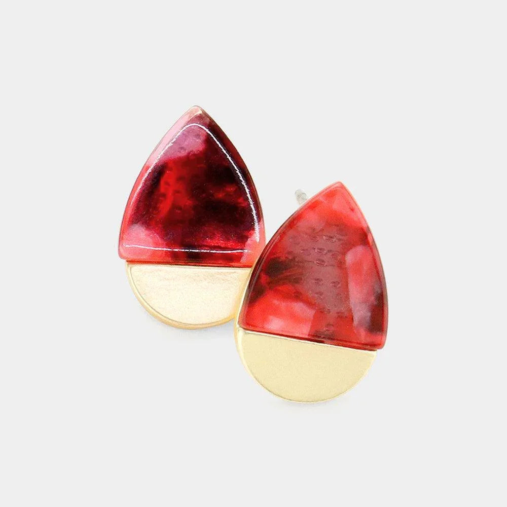 Red Celluloid Acetate Teardrop Stud Earrings - Jewelry Store by Erik Rayo