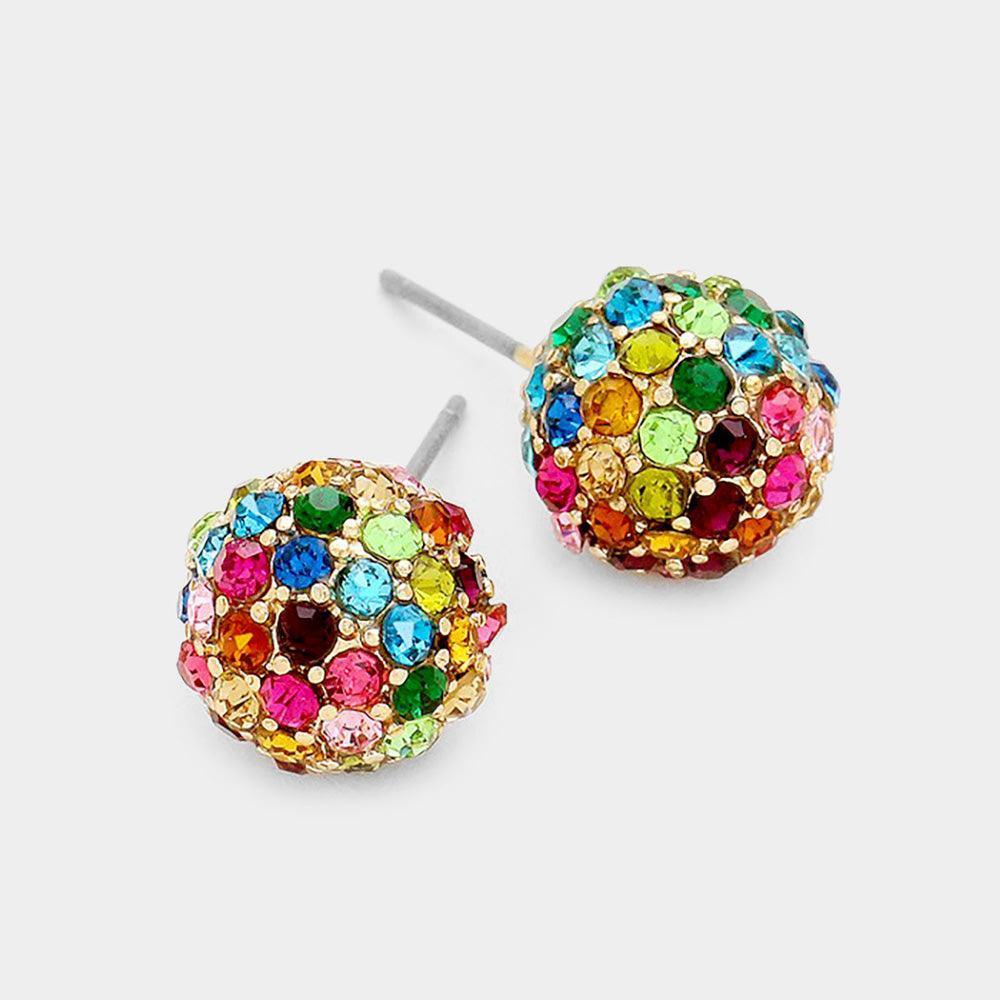 Rhinestone Pave Disco Ball Stud Earrings - Jewelry Store by Erik Rayo