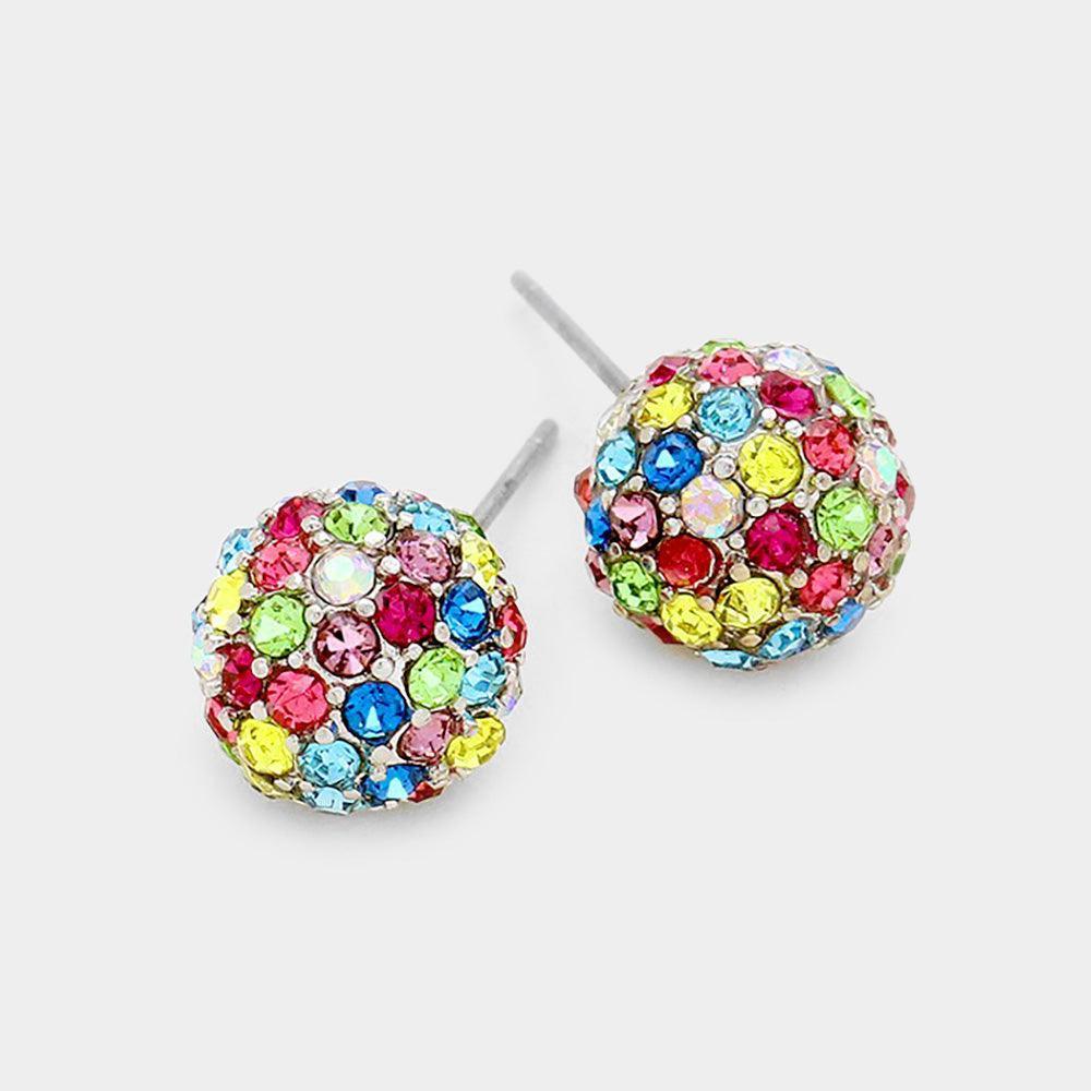 Rhinestone Pave Disco Ball Stud Earrings - Jewelry Store by Erik Rayo