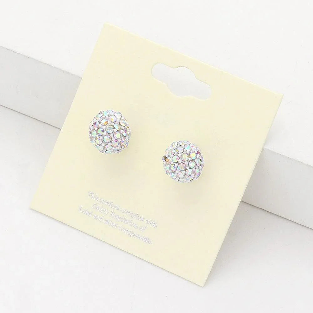 White Rhinestone Pave Disco Ball Stud Earrings - Jewelry Store by Erik Rayo