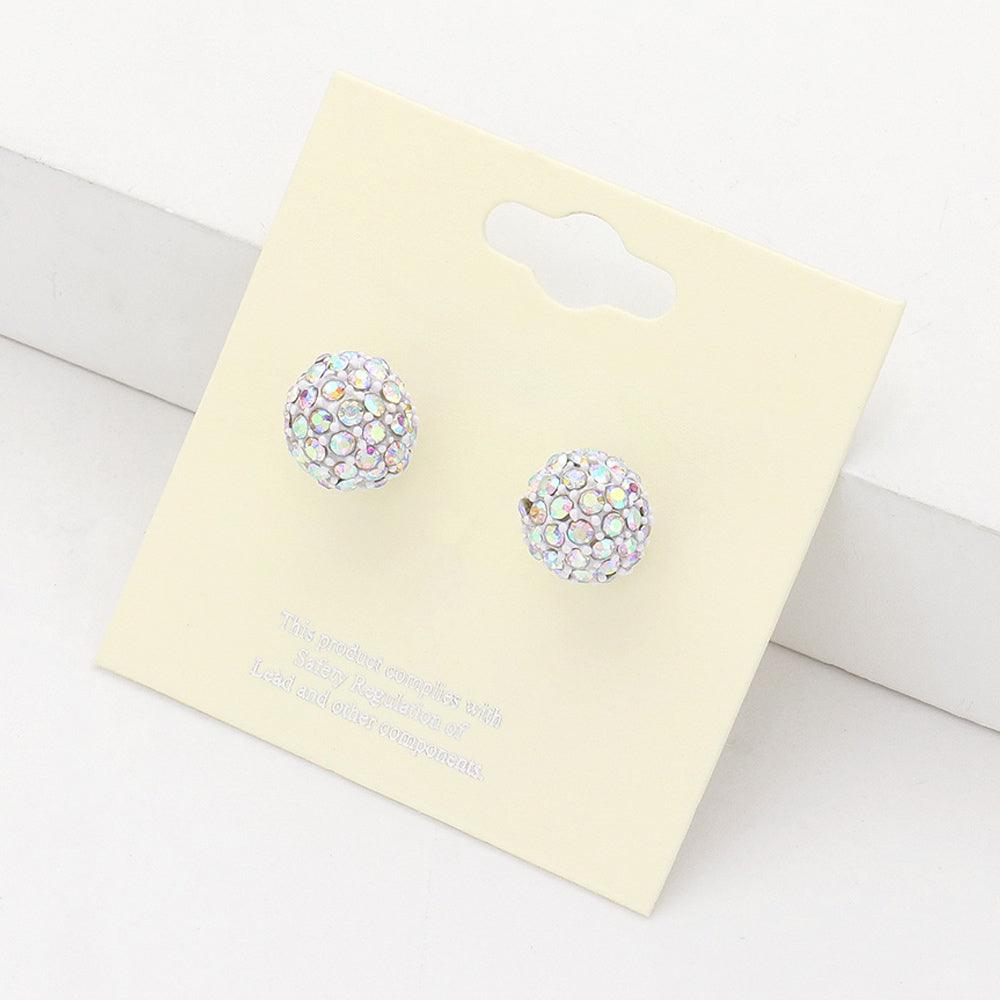 White Rhinestone Pave Disco Ball Stud Earrings