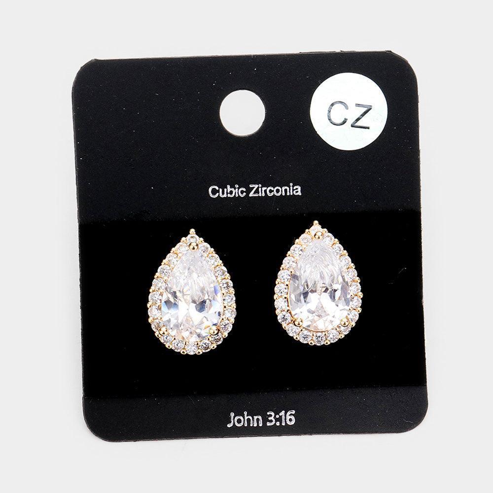 Gold Cubic Zirconia Teardrop Crystal Rhinestone Stud Earrings - Jewelry Store by Erik Rayo