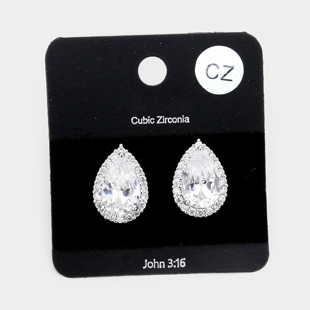 Clear Cubic Zirconia Teardrop Crystal Rhinestone Stud Earrings - Jewelry Store by Erik Rayo