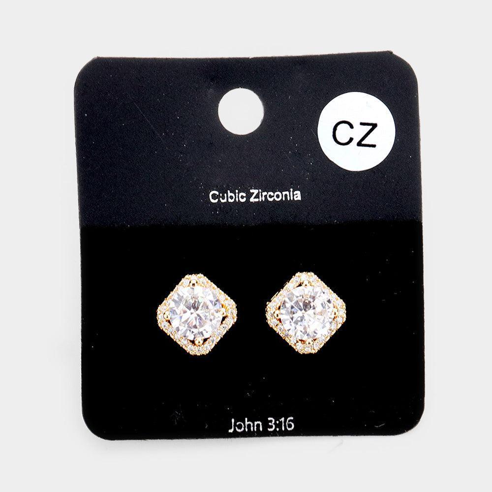 Gold Cubic Zirconia Crystal Rhinestone Rhombus Stud Earrings - Jewelry Store by Erik Rayo