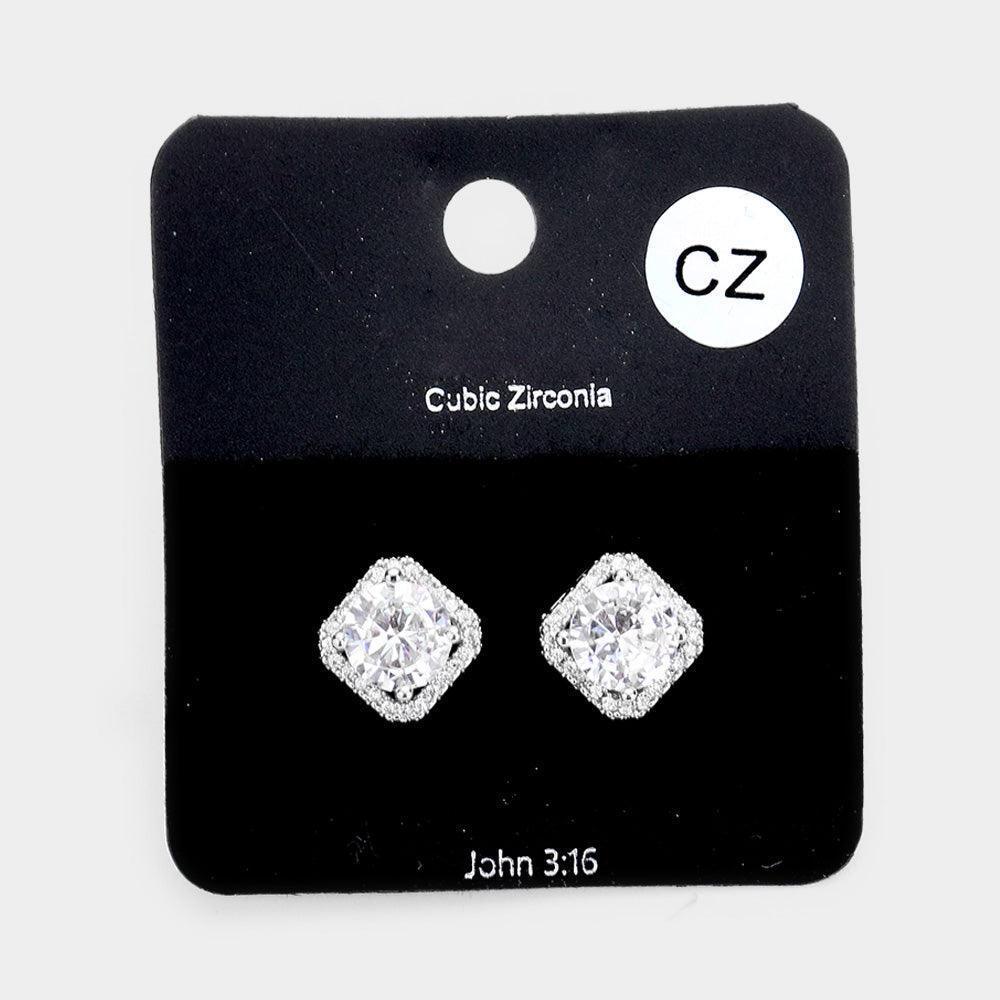 Clear Cubic Zirconia Crystal Rhinestone Rhombus Stud Earrings - Jewelry Store by Erik Rayo
