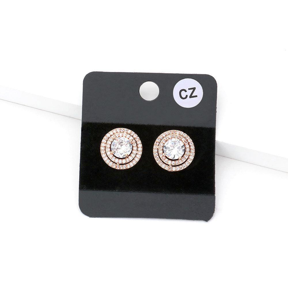 Rose Gold CZ Round Accented Stud Evening Earrings