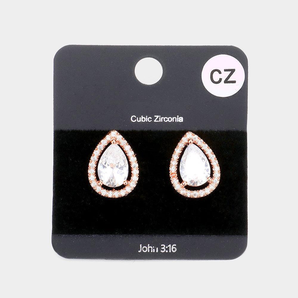 Rose Gold Cubic Zirconia Teardrop Stud Earrings - Jewelry Store by Erik Rayo