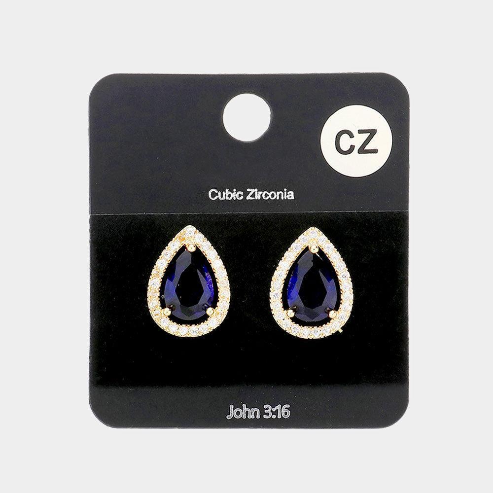Cubic Zirconia Teardrop Stud Earrings - Jewelry Store by Erik Rayo