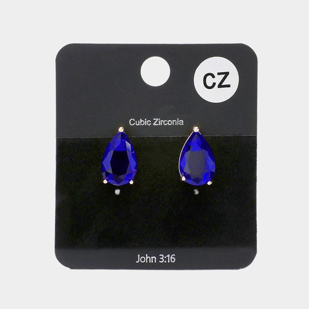 Teardrop CZ Stone Stud Earrings - Jewelry Store by Erik Rayo