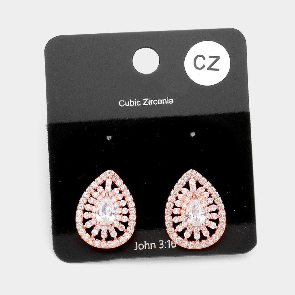 Rose Gold CZ Teardrop Stud Evening Earrings - Jewelry Store by Erik Rayo