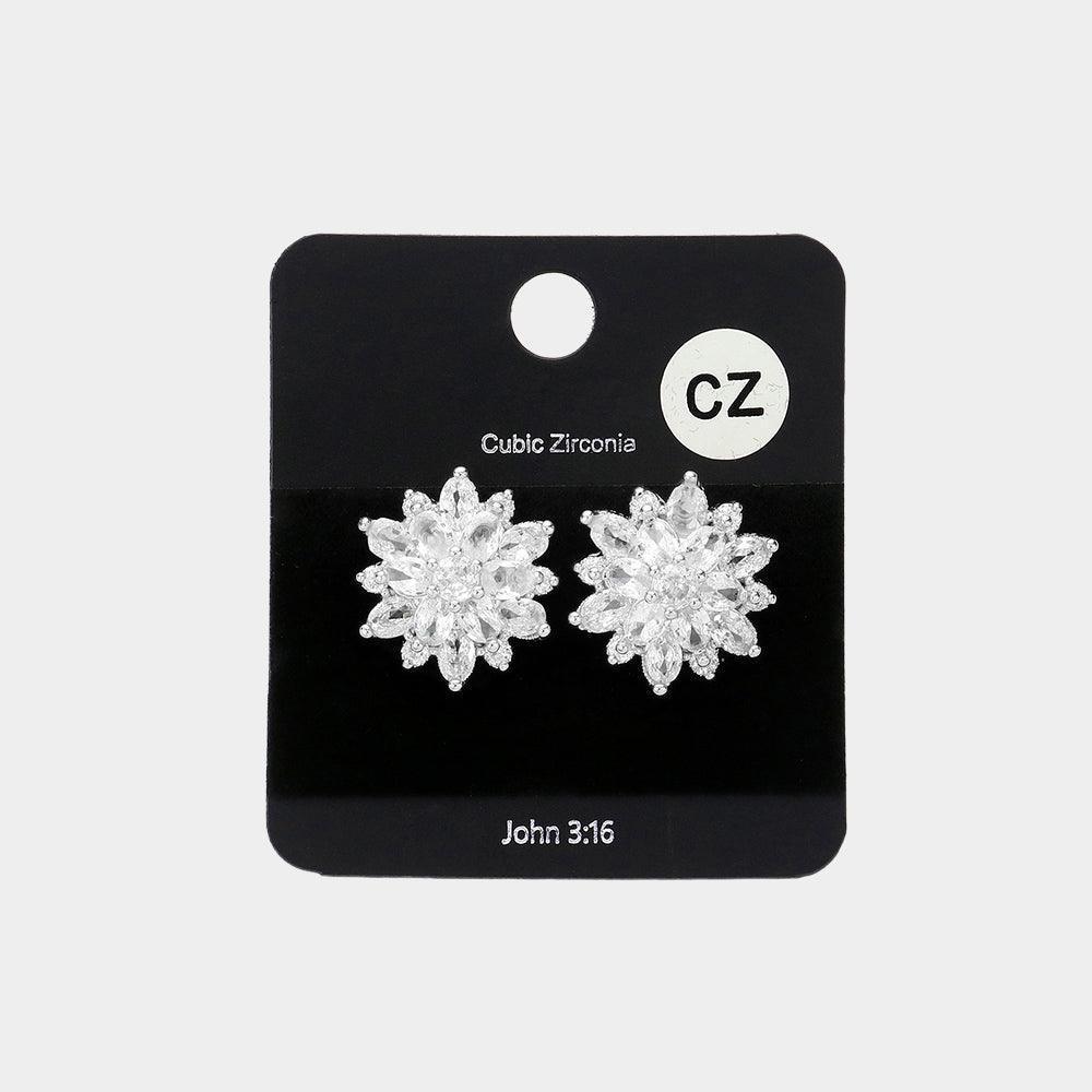 Cubic Zirconia Floral Stud Evening Earrings - Jewelry Store by Erik Rayo