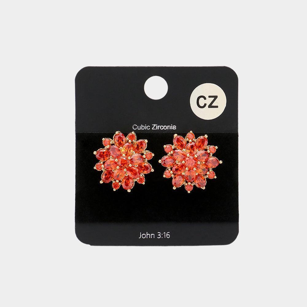 Cubic Zirconia Floral Stud Evening Earrings - Jewelry Store by Erik Rayo