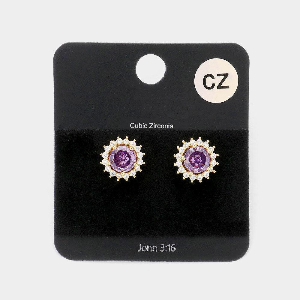 Amethyst CZ Round Stone Evening Stud Earrings - Jewelry Store by Erik Rayo