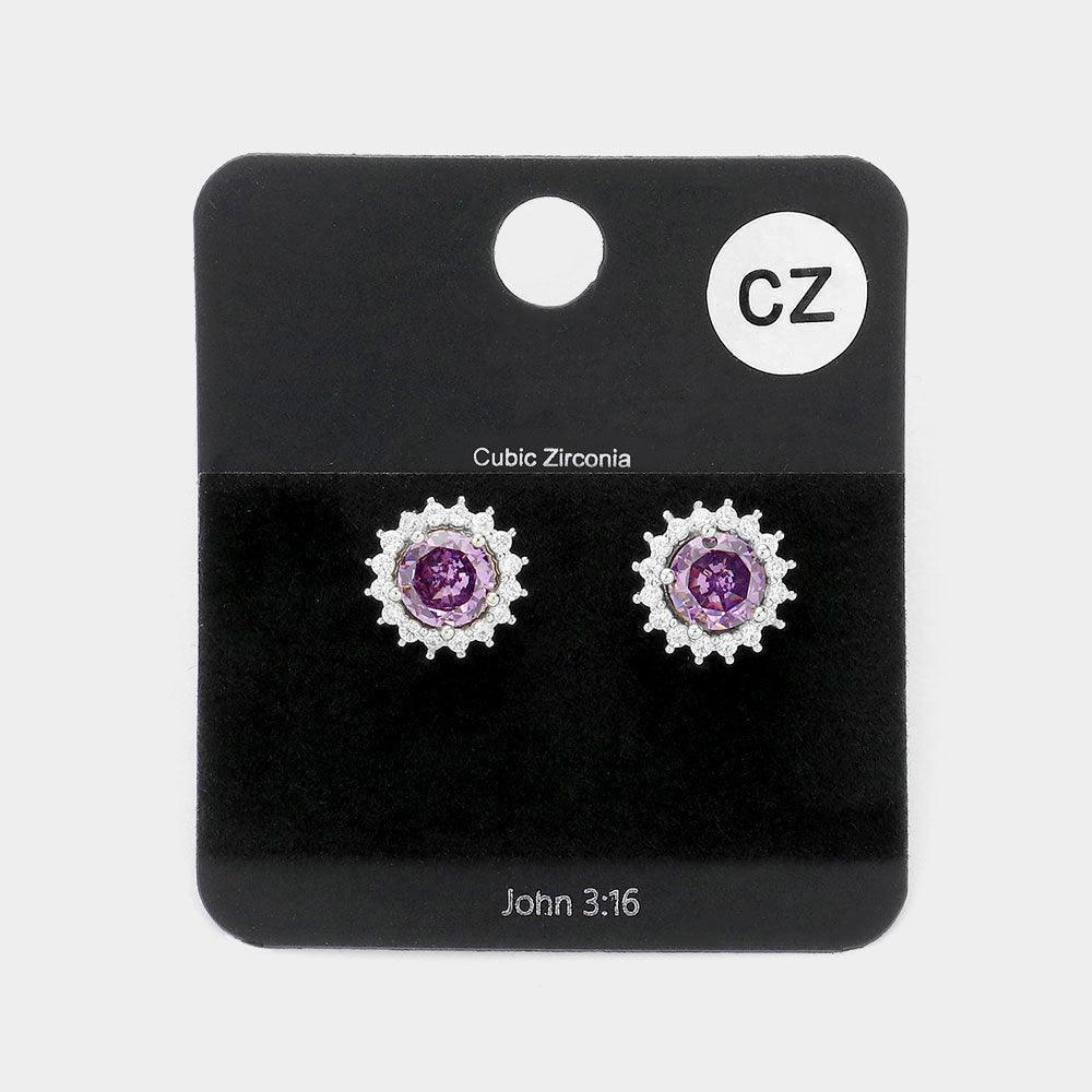Amethyst CZ Round Stone Evening Stud Earrings - Jewelry Store by Erik Rayo