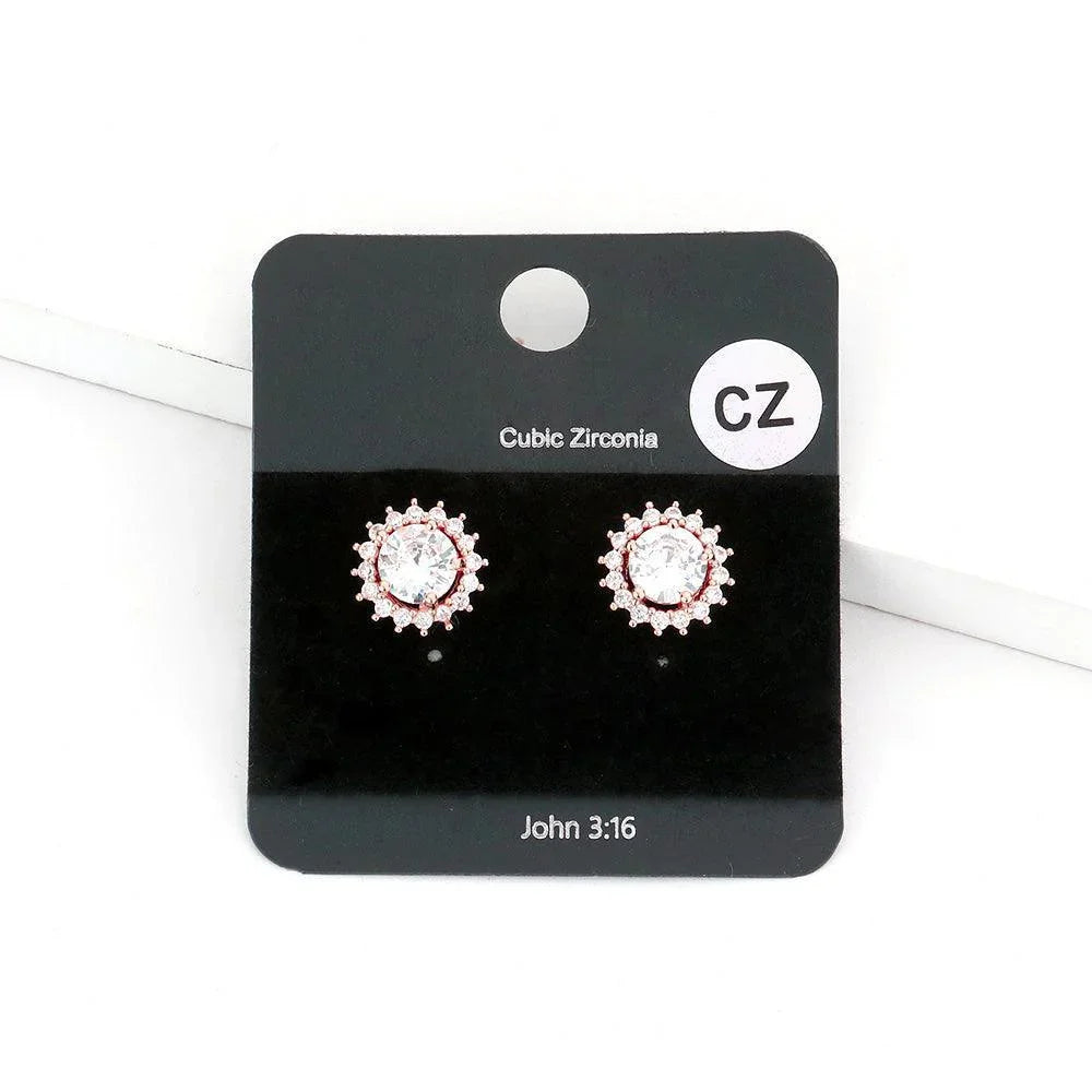 Rose Gold CZ Round Stone Evening Stud Earrings - Jewelry Store by Erik Rayo