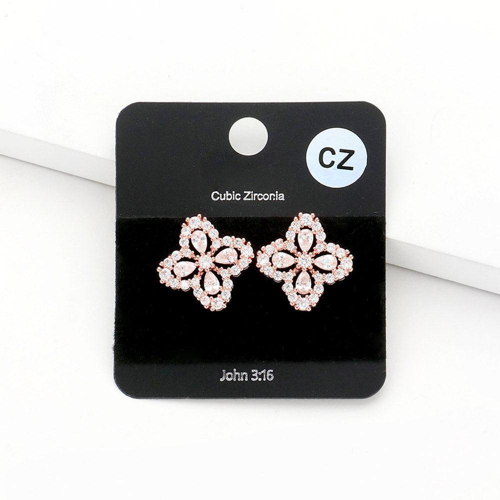 Rose Gold CZ Quatrefoil Stud Evening Earrings - Jewelry Store by Erik Rayo