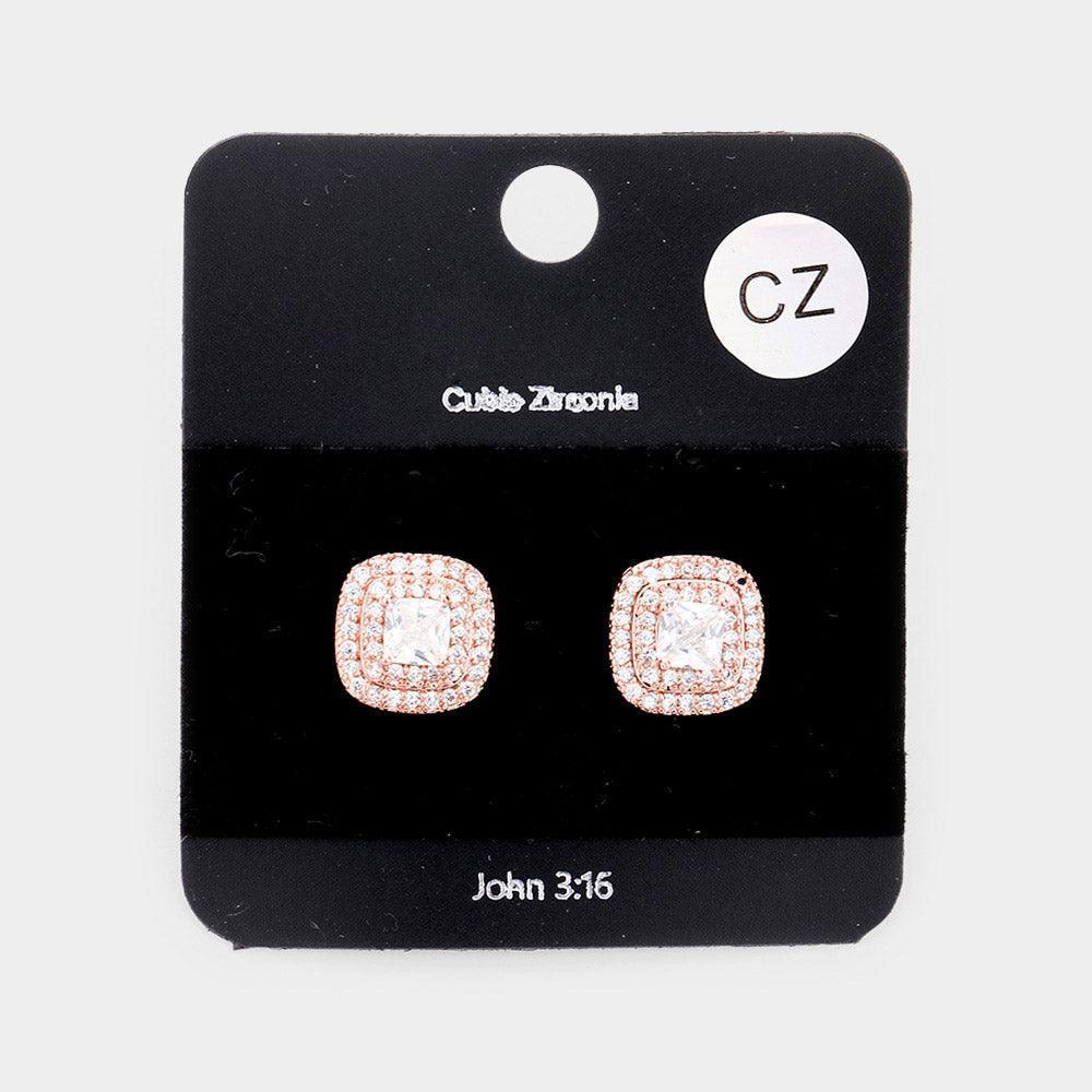 Rose Gold CZ Cubic Zirconia Rhinestone Pave Stud Evening Earrings - Jewelry Store by Erik Rayo