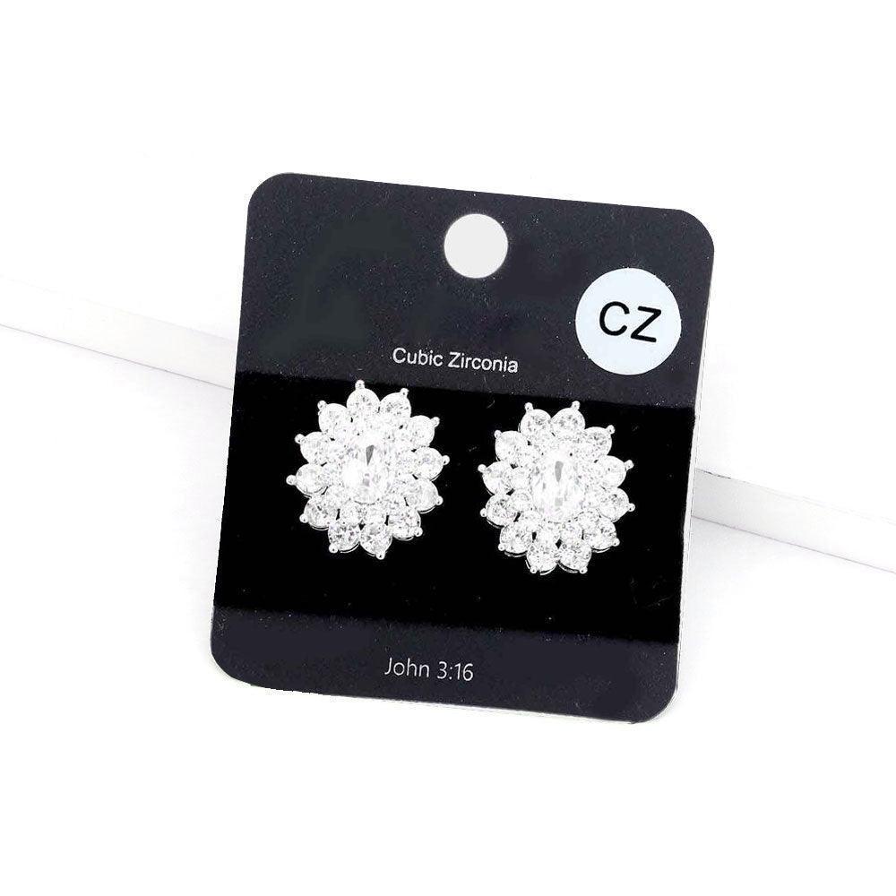 Clear Cubic Zirconia Floral Crystal Stud Evening Earrings - Jewelry Store by Erik Rayo