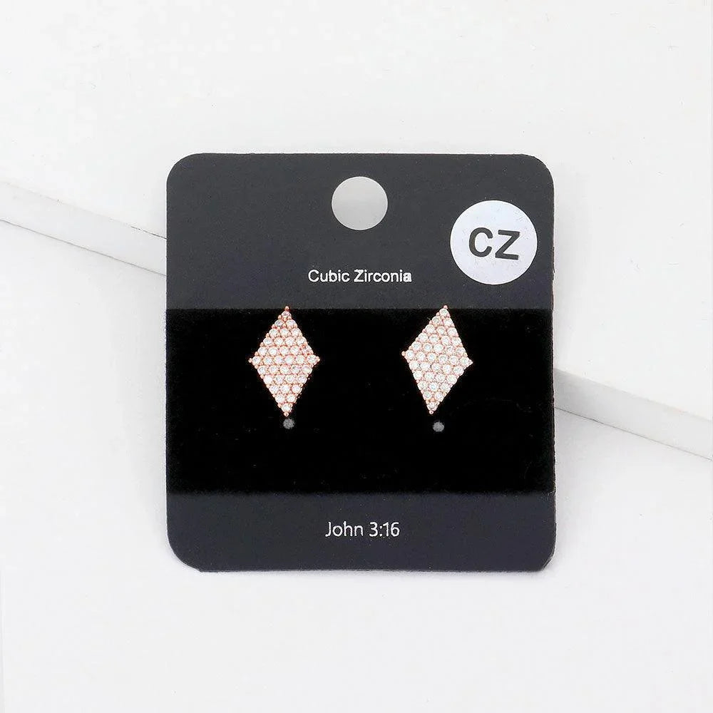 Rose Gold CZ Rhombus Stud Evening Earrings - Jewelry Store by Erik Rayo