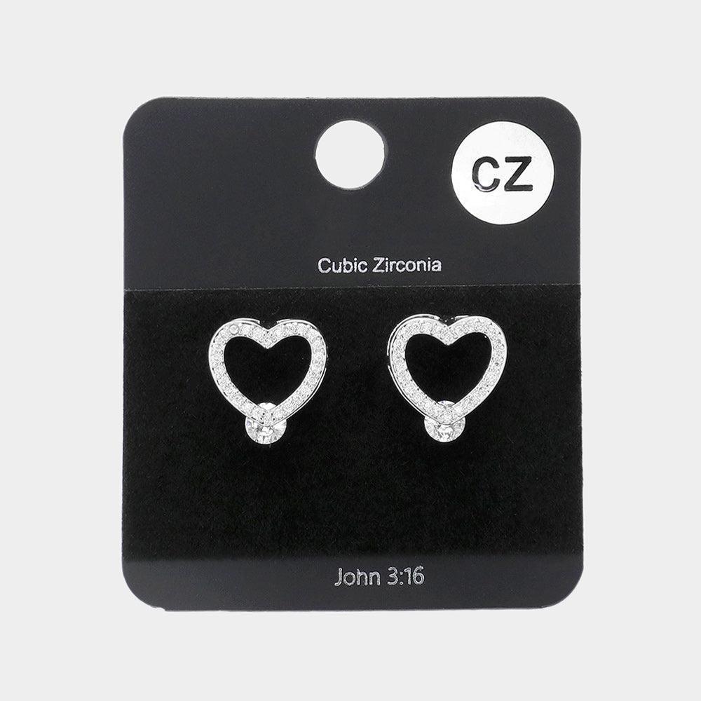 CZ Stone Paved Open Heart Stud Earrings - Jewelry Store by Erik Rayo