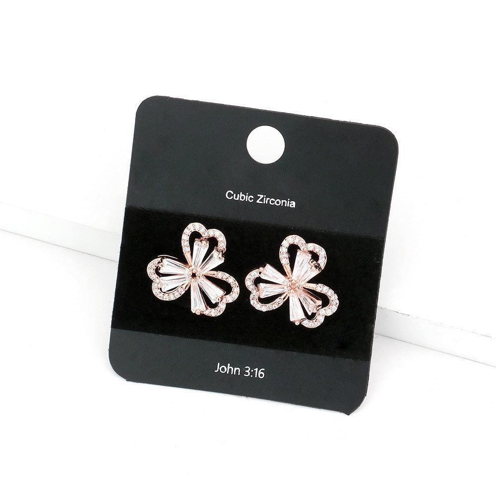 Rose Gold CZ Stone Clover Stud Earrings - Jewelry Store by Erik Rayo