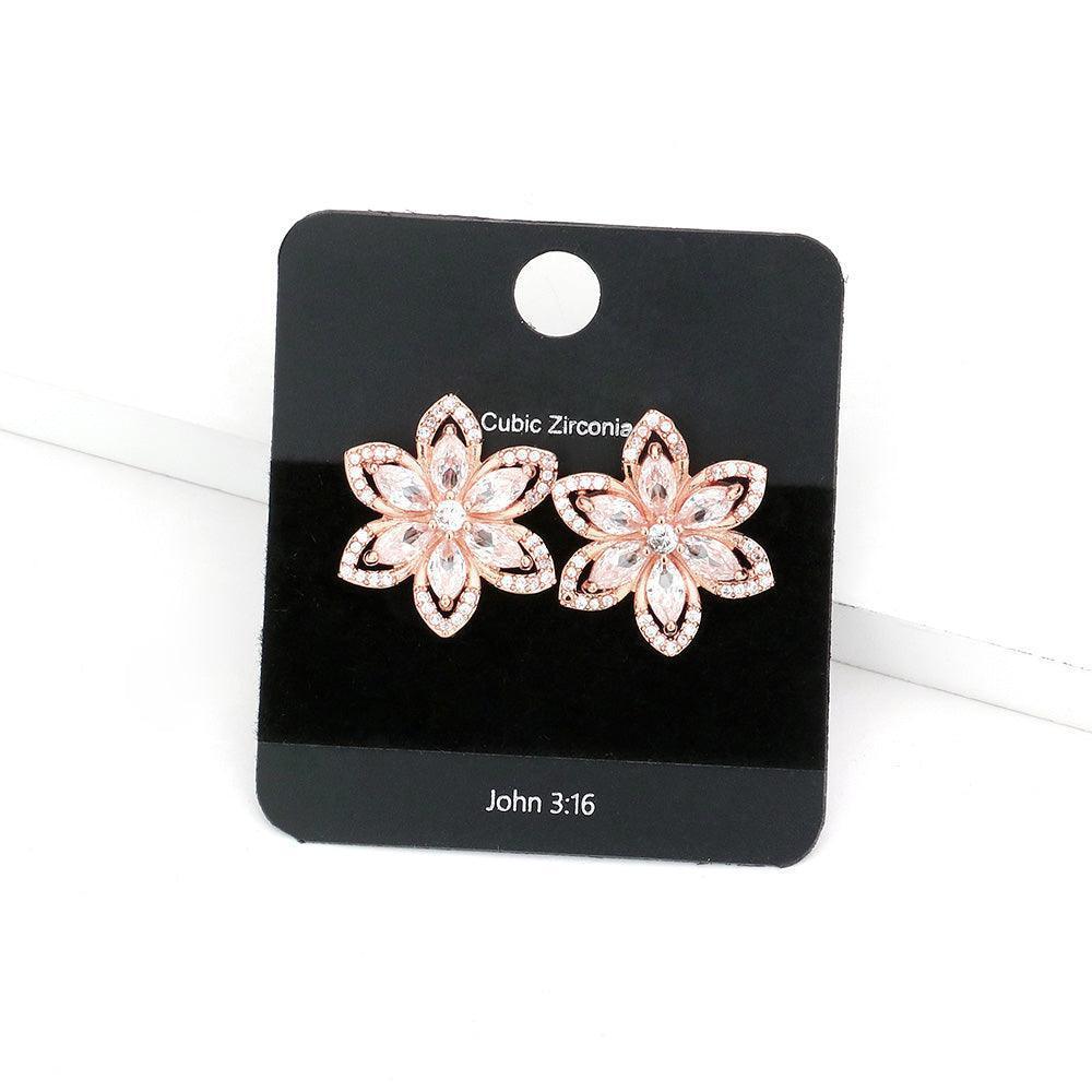 Rose Gold CZ Stone Flower Stud Earrings - Jewelry Store by Erik Rayo
