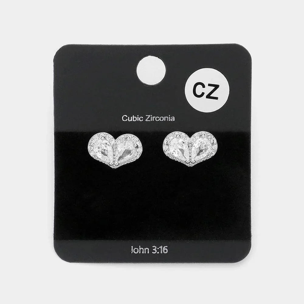 CZ Teardrop Accented Heart Stud Evening Earrings - Jewelry Store by Erik Rayo