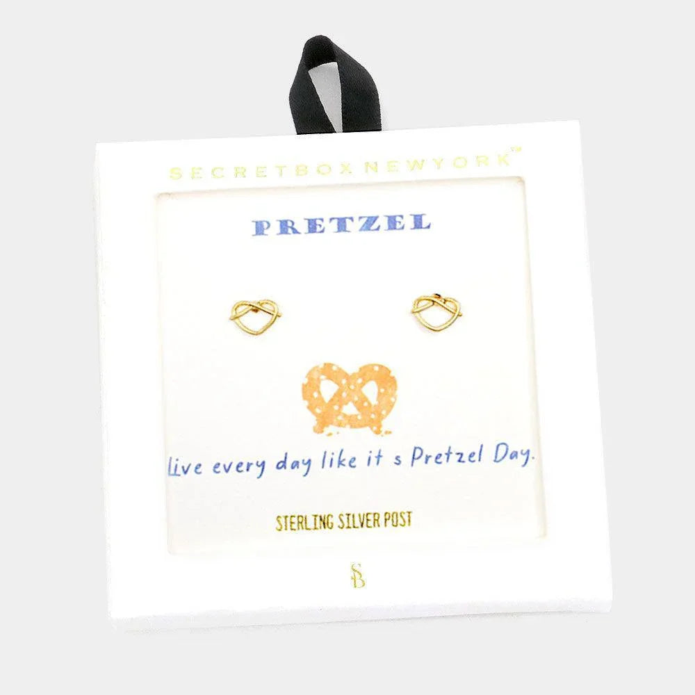Silver Metal Pretzel Stud Earrings - Jewelry Store by Erik Rayo