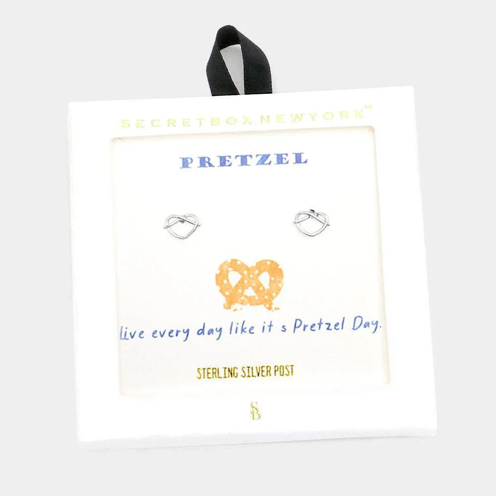 Silver Metal Pretzel Stud Earrings - Jewelry Store by Erik Rayo