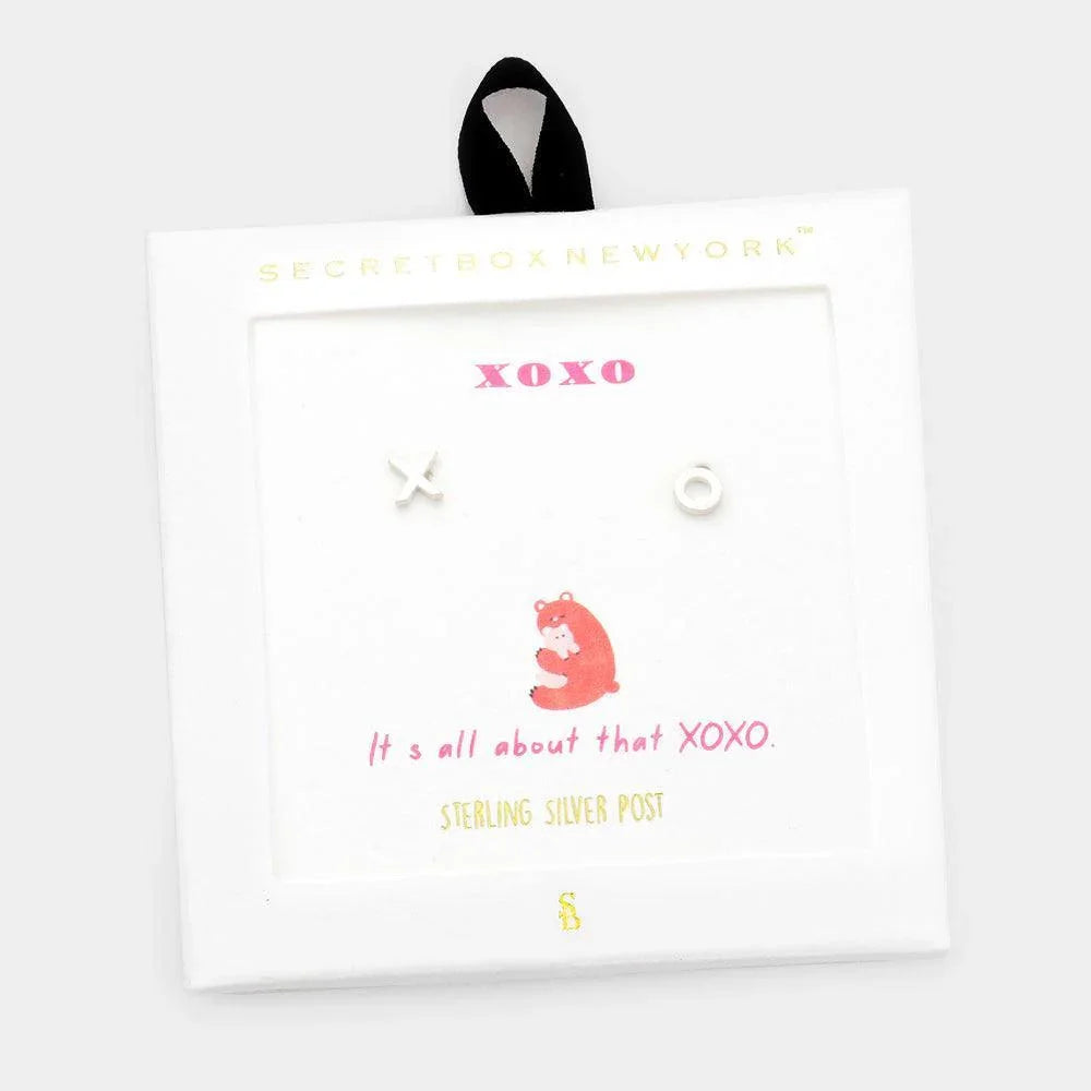 Silver Metal XO Message Stud Earrings - Jewelry Store by Erik Rayo
