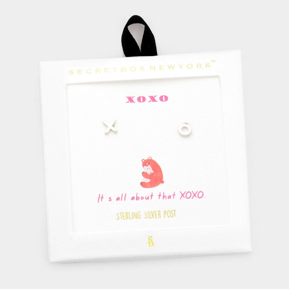 Silver Metal XO Message Stud Earrings