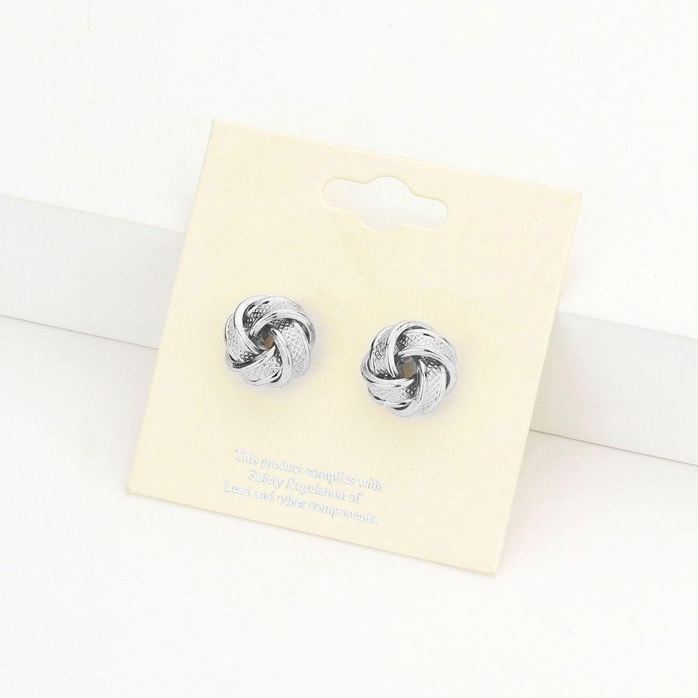 Textured Metal Love Knot Stud Earrings