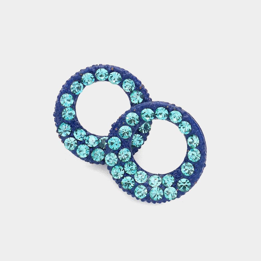 Blue Crystal Paved Circle Stud Earrings - Jewelry Store by Erik Rayo