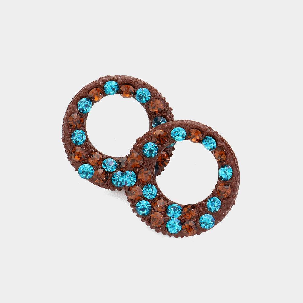 Brown Crystal Paved Circle Stud Earrings - Jewelry Store by Erik Rayo