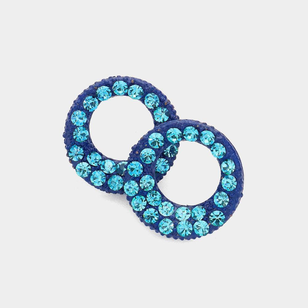 Blue Crystal Paved Circle Stud Earrings - Jewelry Store by Erik Rayo
