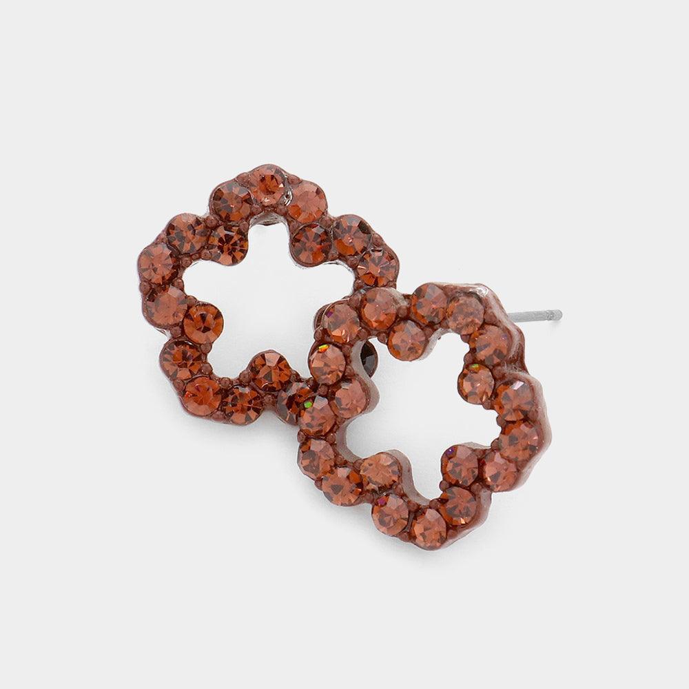 Brown Crystal Flower Stud Earrings - Jewelry Store by Erik Rayo