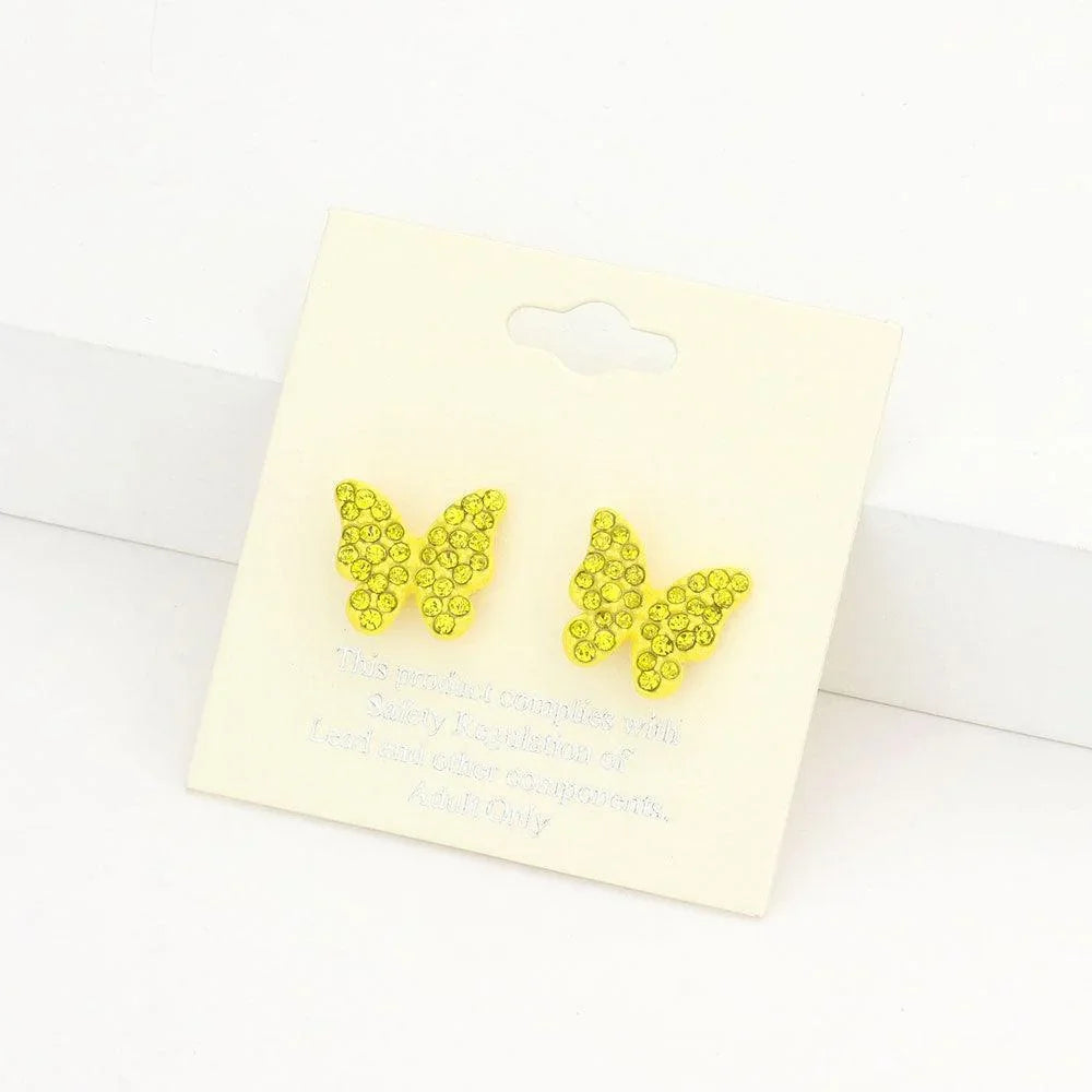 Yellow Rhinestone Pave Butterfly Stud Earrings - Jewelry Store by Erik Rayo