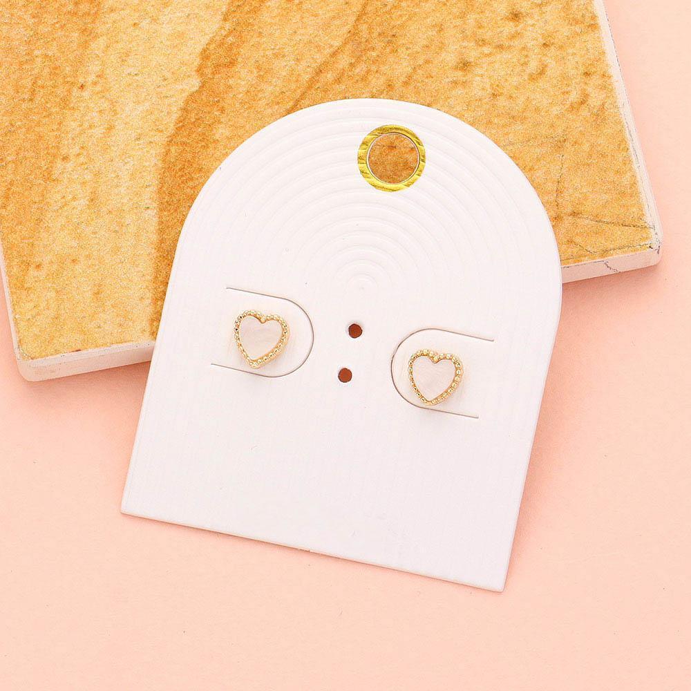 Cream Mother Of Pearl Heart Stud Earrings - Jewelry Store by Erik Rayo