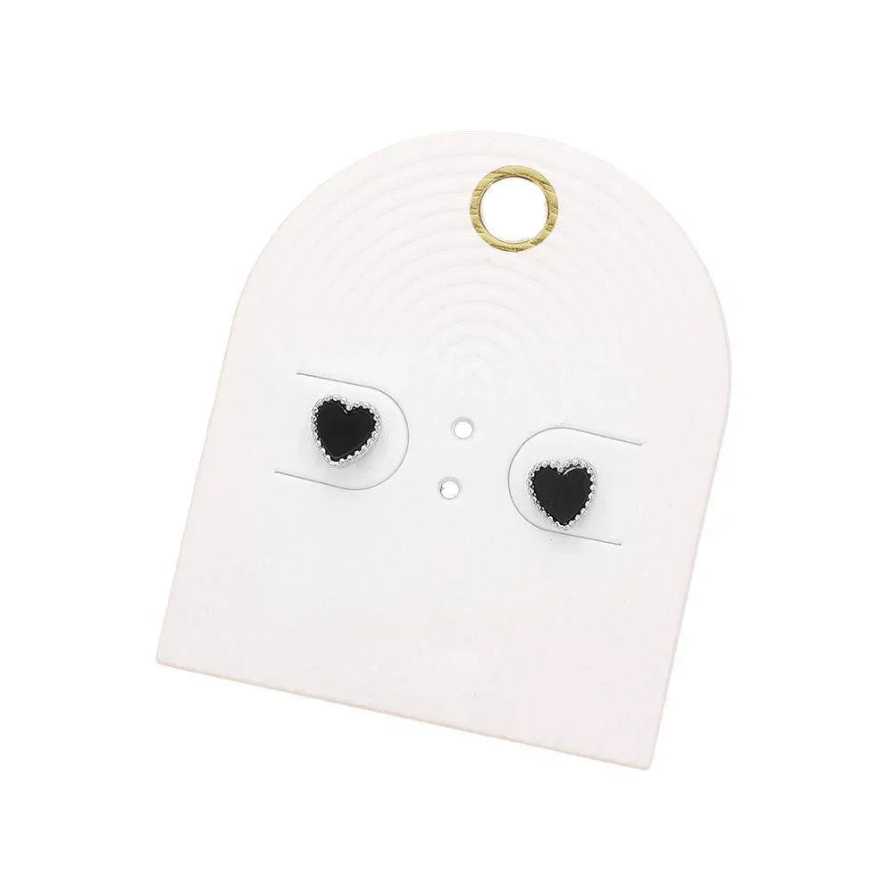 Silver Enamel Heart Stud Earrings - Jewelry Store by Erik Rayo