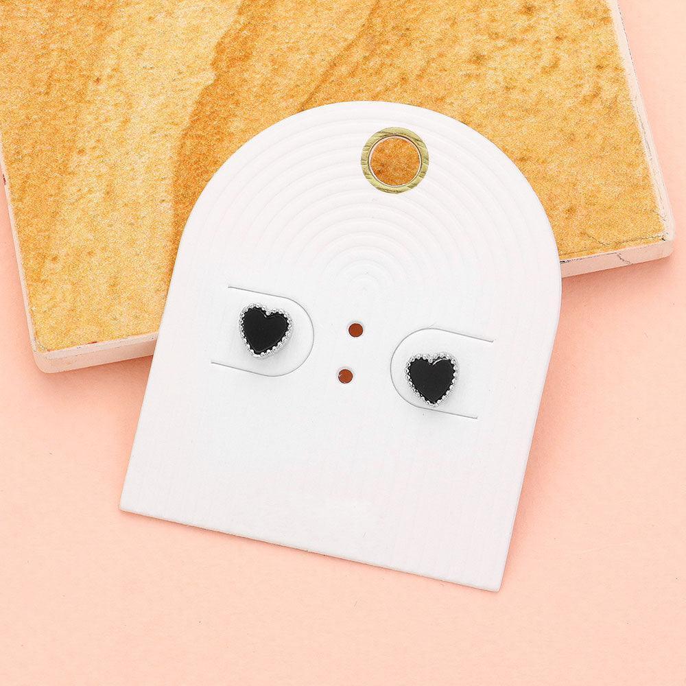 Silver Enamel Heart Stud Earrings - Jewelry Store by Erik Rayo