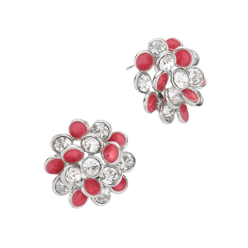 Fuchsia Crystal bubble flower stud earrings