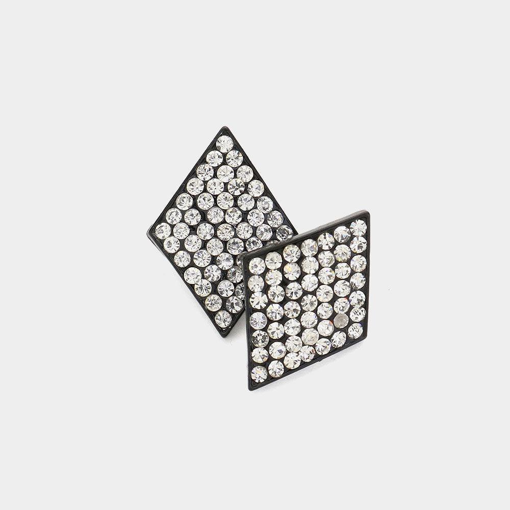 Clear Rhinestone Paved Diamond Shape Stud Earrings - Jewelry Store by Erik Rayo
