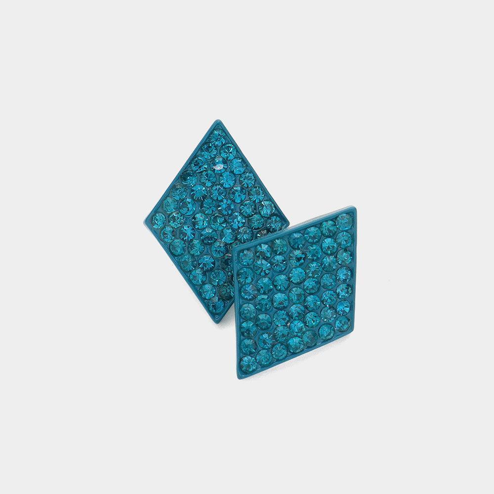 Blue Rhinestone Paved Diamond Shape Stud Earrings - Jewelry Store by Erik Rayo