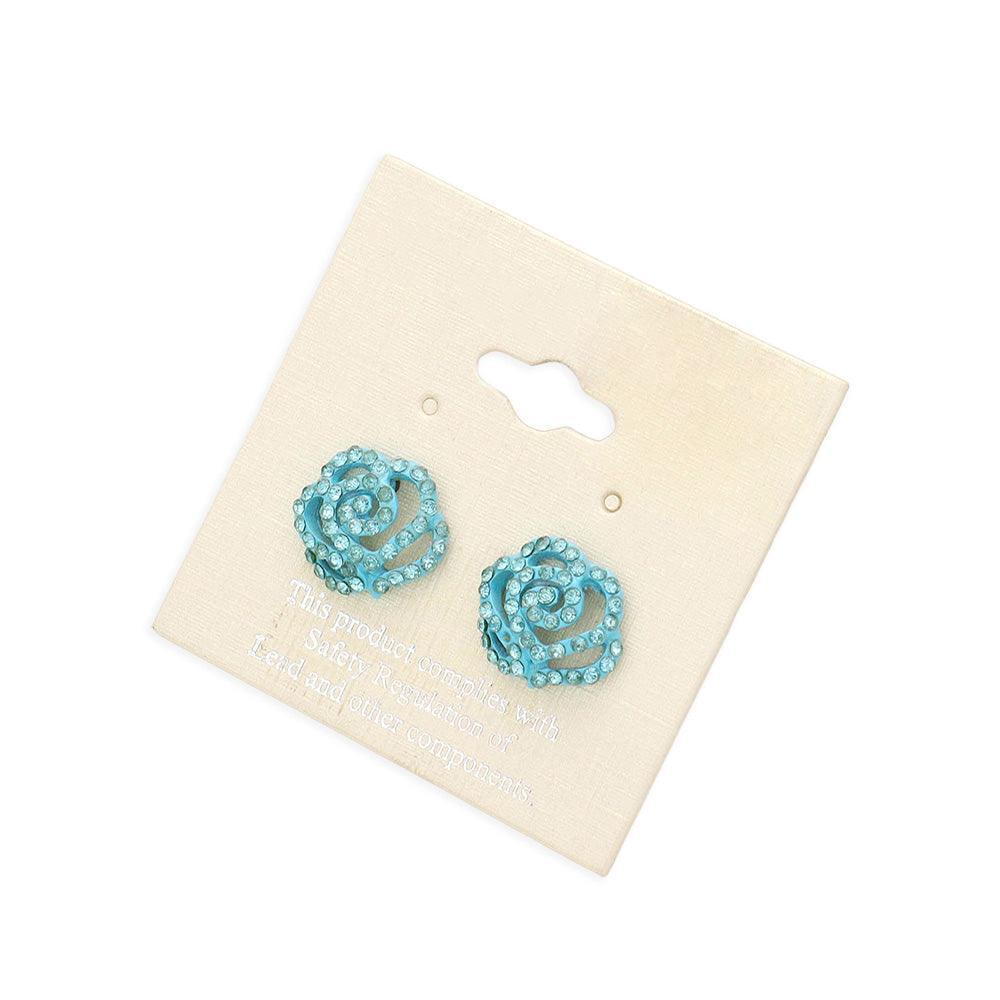 Aqua Crystal Pave Flower Stud Earrings - Jewelry Store by Erik Rayo