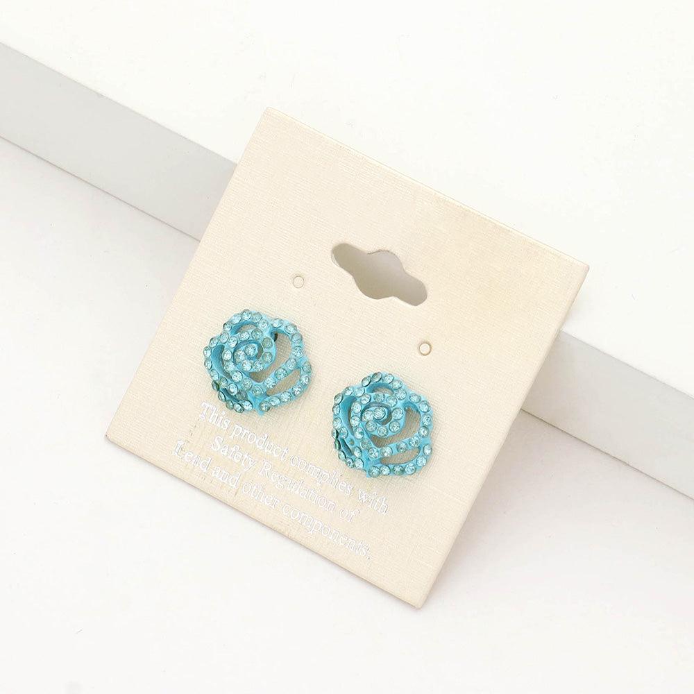 Aqua Crystal Pave Flower Stud Earrings - Jewelry Store by Erik Rayo