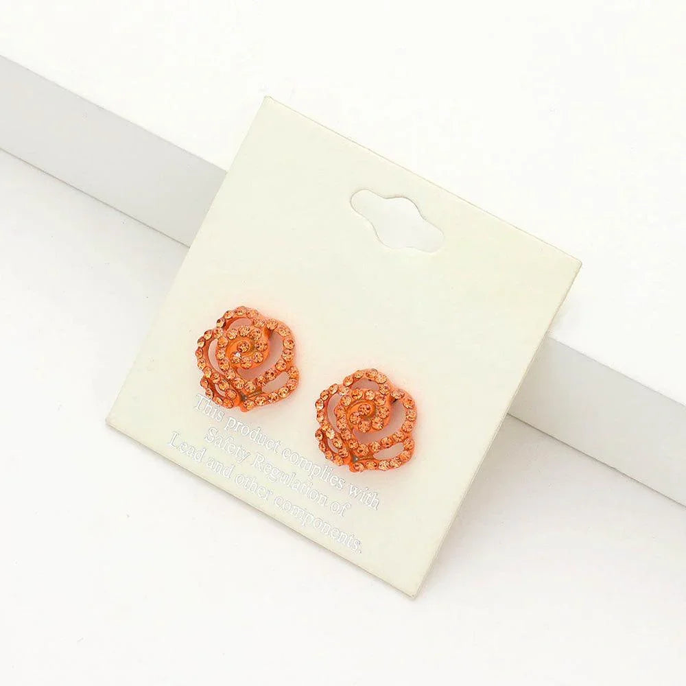 Orange Crystal Pave Flower Stud Earrings - Jewelry Store by Erik Rayo