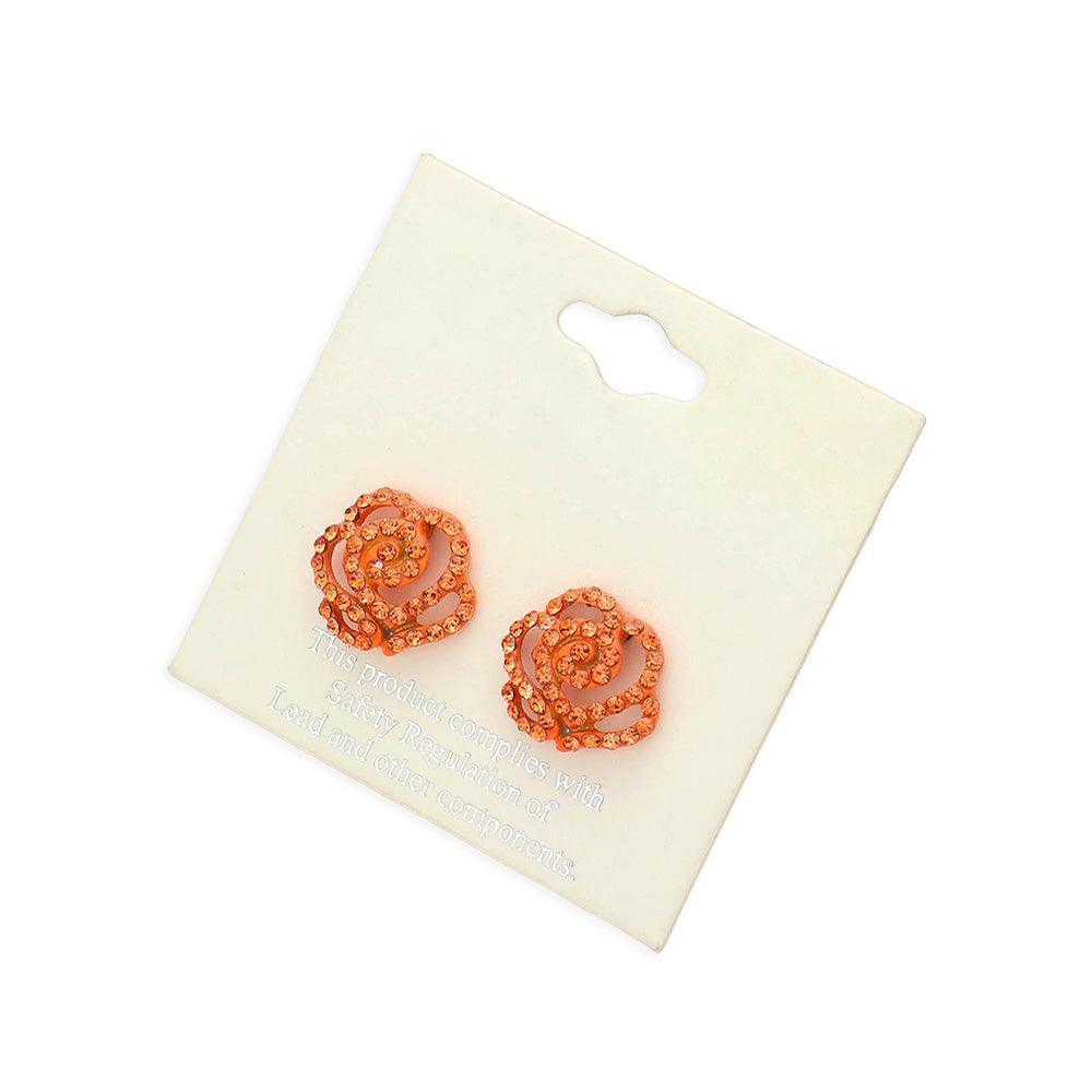 Orange Crystal Pave Flower Stud Earrings - Jewelry Store by Erik Rayo