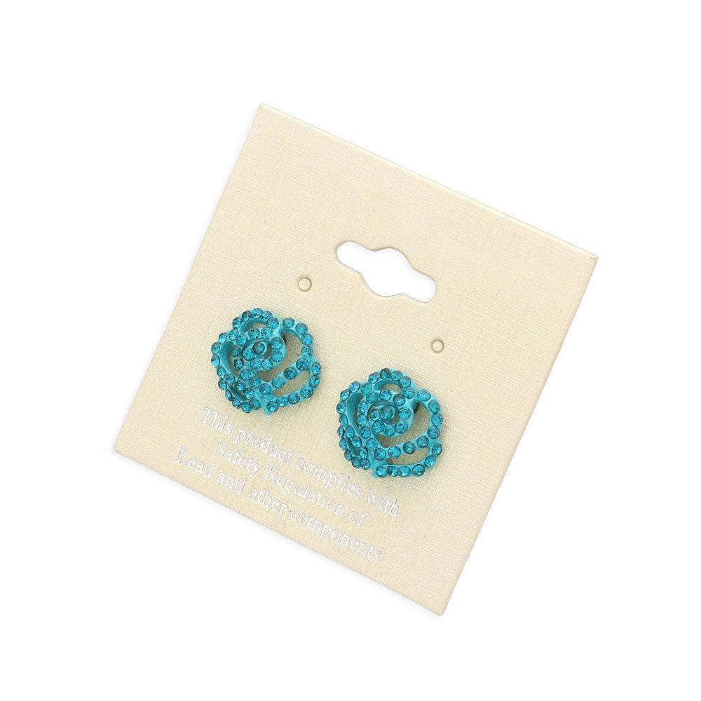 Blue Crystal Pave Flower Stud Earrings - Jewelry Store by Erik Rayo