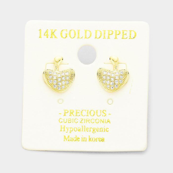 Gold 14K Gold Dipped Cubic Zirconia Hypoallergenic Apple Stud Earrings - Jewelry Store by Erik Rayo