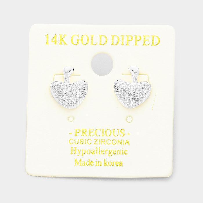 Clear 14K Gold Dipped Cubic Zirconia Hypoallergenic Apple Stud Earrings - Jewelry Store by Erik Rayo